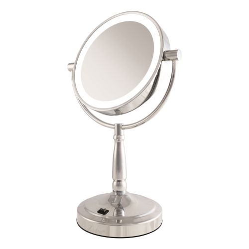 Cordless Dual-Sided LED Lighted Vanity Mirror with 1x/10x Magnification, Chrome Finish